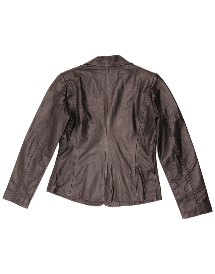 Jaqueta blazer feminina vintage de couro com 2 botões Reino Unido 10 pequena preta
