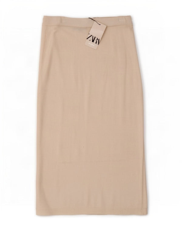 Saia midi de malha Zara feminina média W28 viscose branca