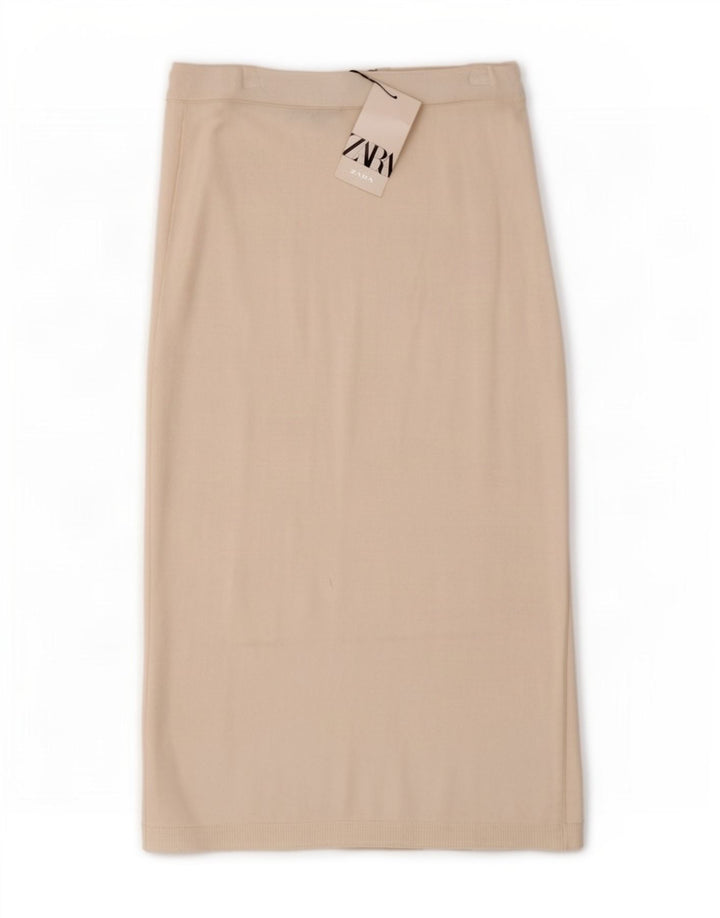 Saia midi de malha Zara feminina média W28 viscose branca