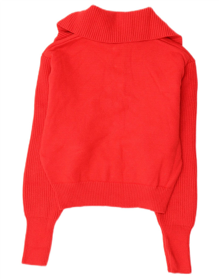 Suéter feminino ZARA com gola e zíper, Reino Unido 14, viscose vermelha média