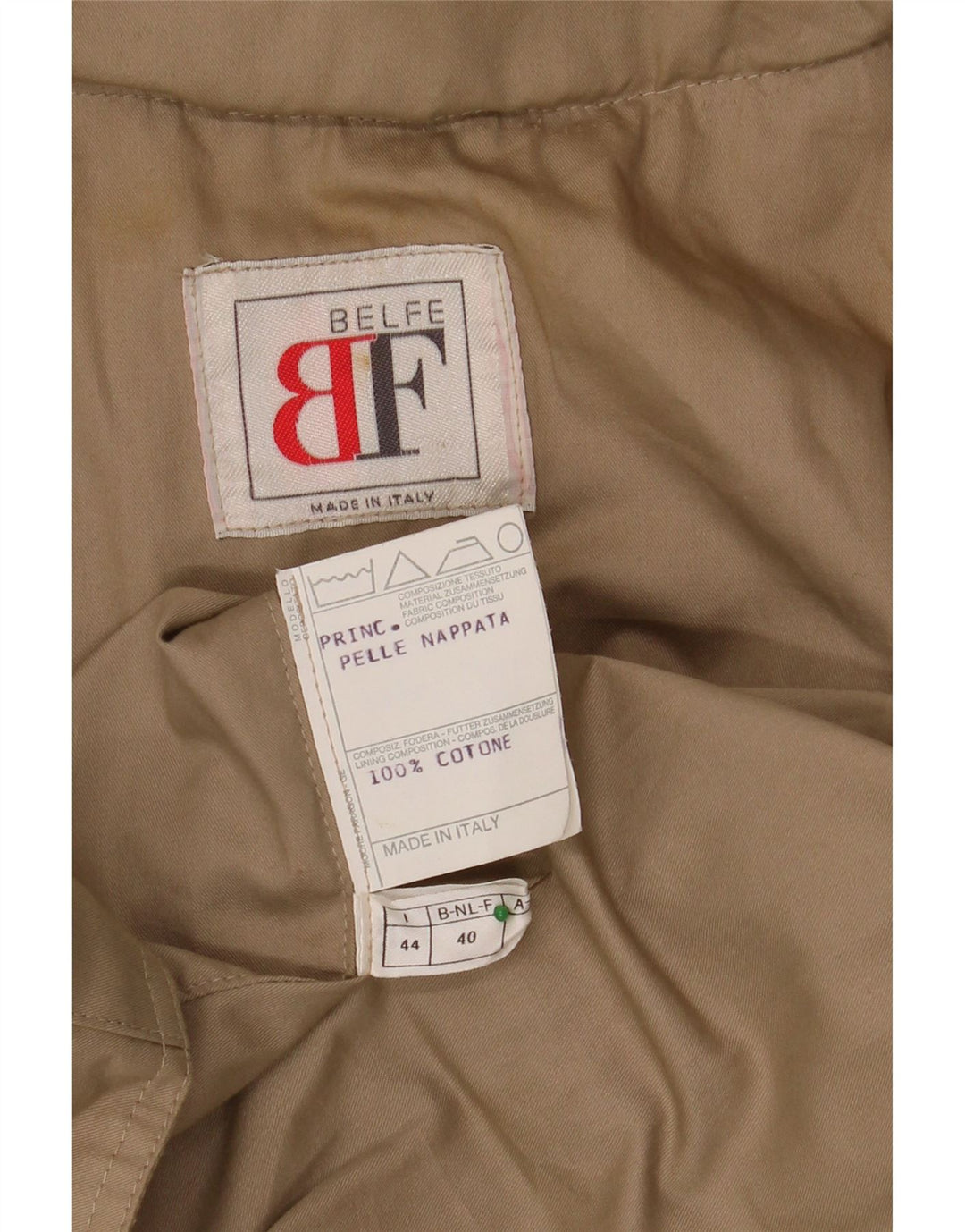 BELFE Jaqueta feminina folgada IT 44 couro colorblock bege médio
