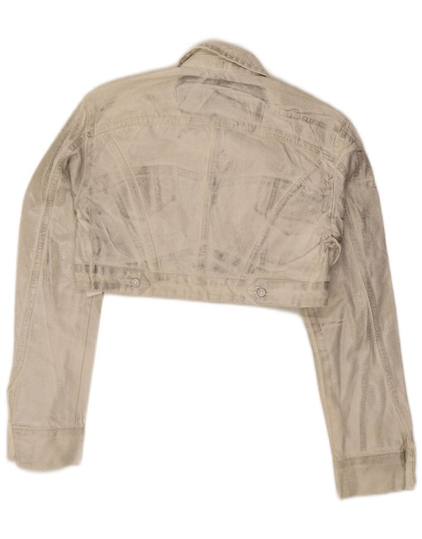 Jaqueta jeans feminina Zara UK 12 médio off white algodão