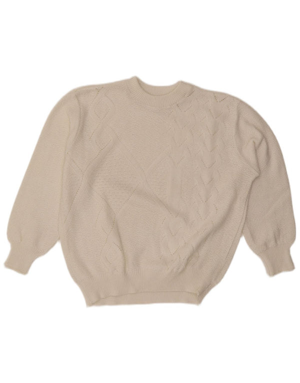 Suéter feminino vintage com gola redonda UK 18 XL branco