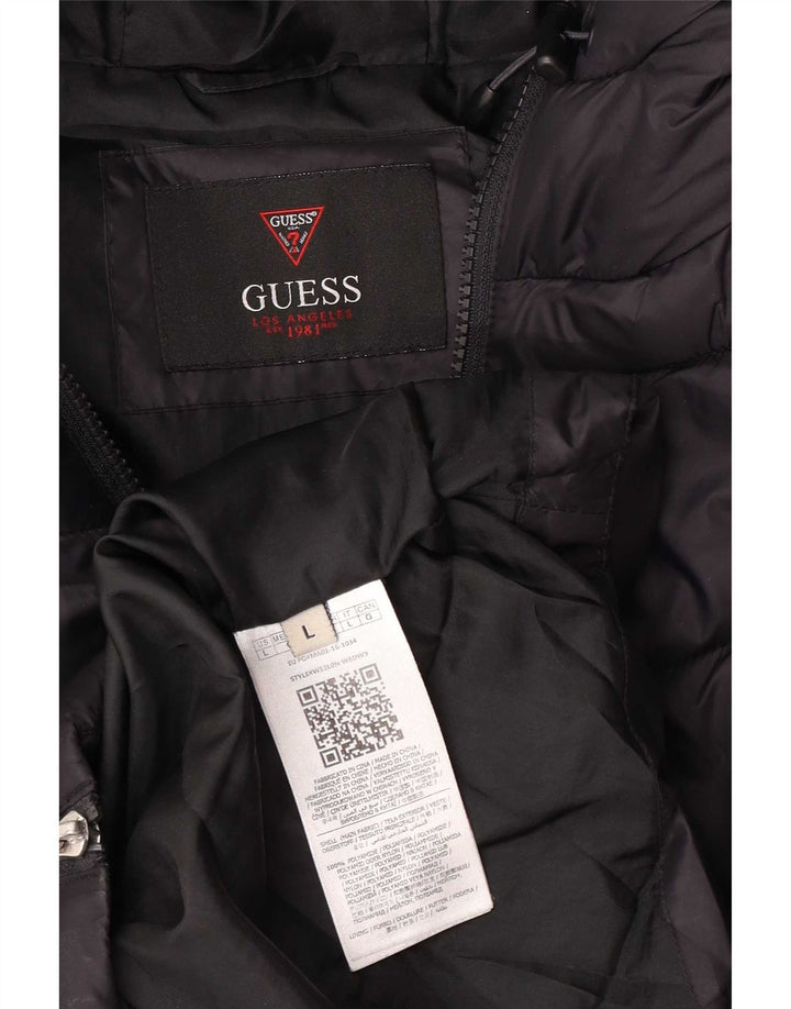Casaco feminino acolchoado com capuz Guess UK 16 grande poliamida preta