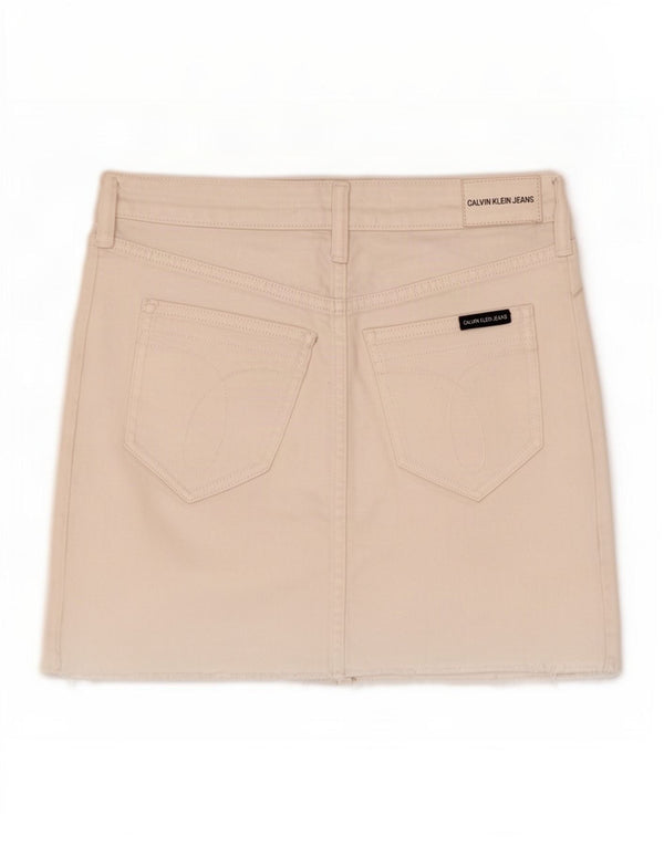 Calvin Klein Jeans feminino mini saia gráfica W26 pequeno algodão branco
