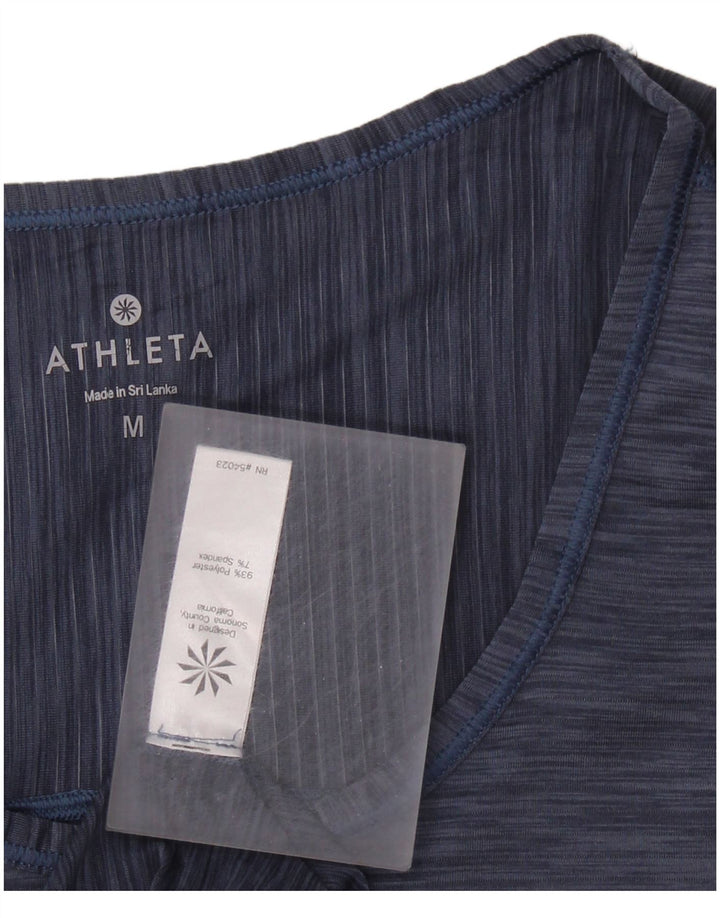Camiseta feminina ATHLETA UK 12 poliéster manchado azul marinho médio