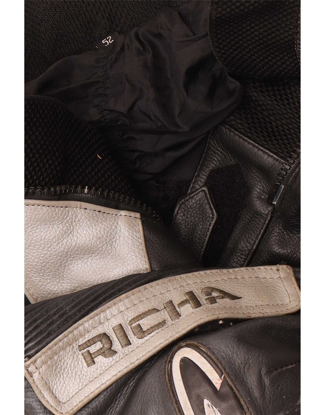 Calça masculina de couro Richa EU 52 grande W34 L29 preta colorblock