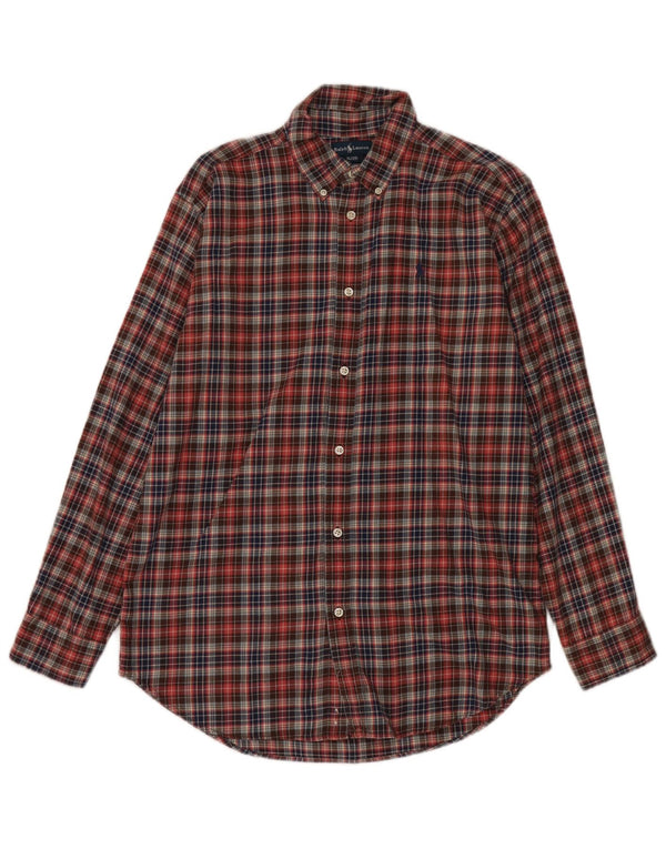 Ralph Lauren Camisa masculina de flanela 15-16 anos XL algodão xadrez vermelho