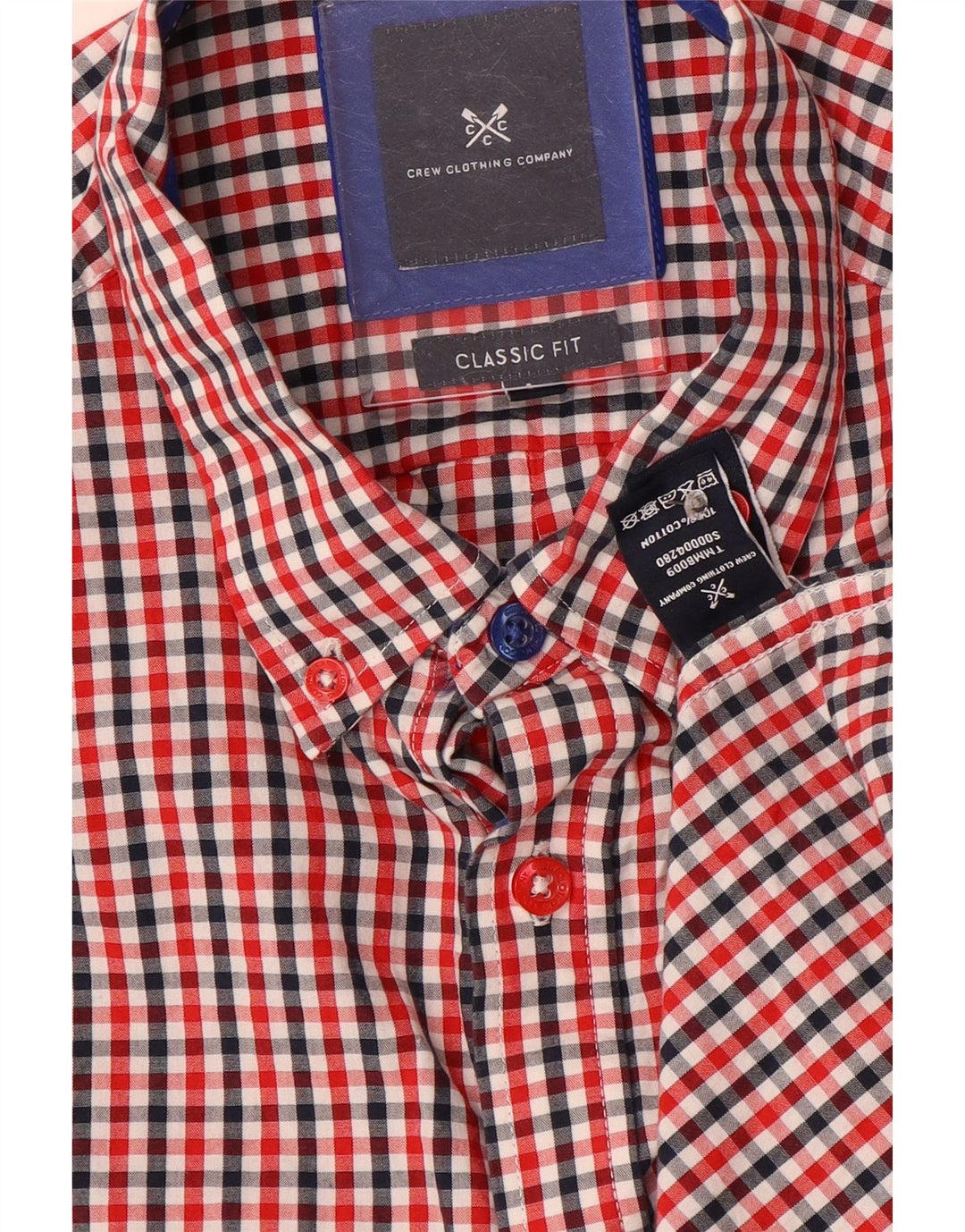 Crew Clothing Camisa masculina clássica de ajuste grande algodão vermelho guingão