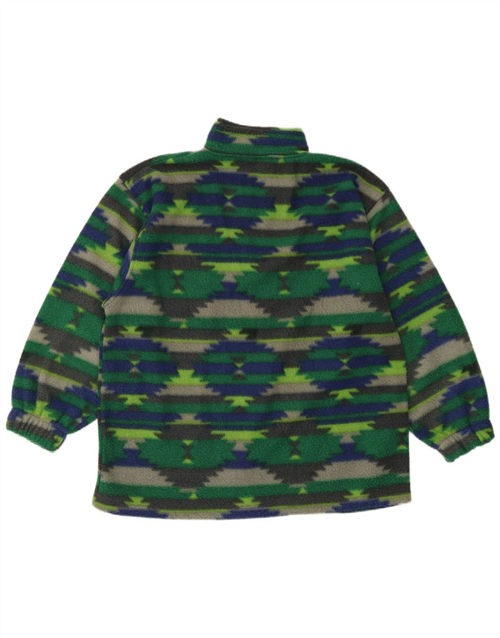 Jumper de lã com pescoço e zíper masculino vintage grande poliéster geométrico verde