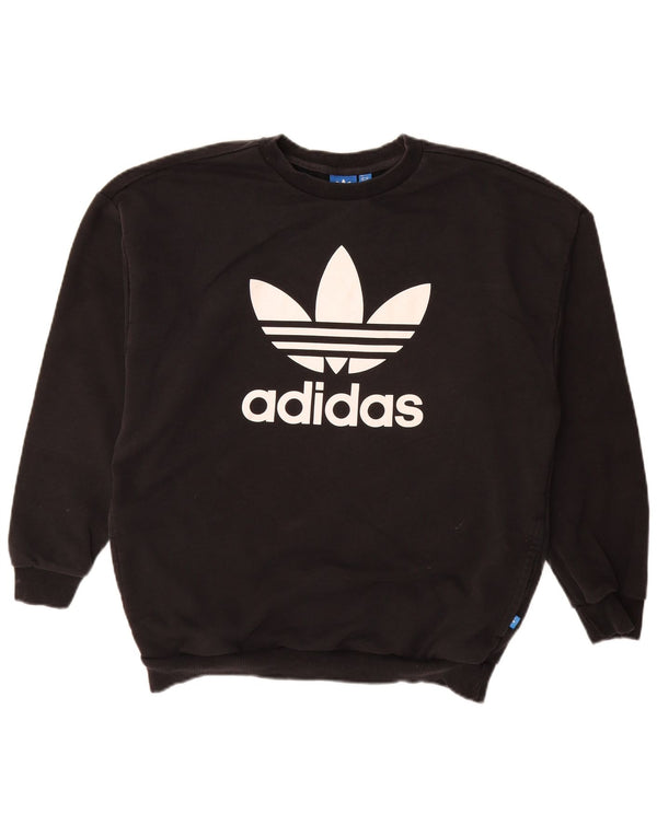 ADIDAS Womens Graphic Sweatshirt Jumper UK 14 Grande Algodão Preto