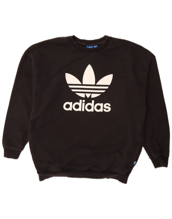ADIDAS Womens Graphic Sweatshirt Jumper UK 14 Grande Algodão Preto