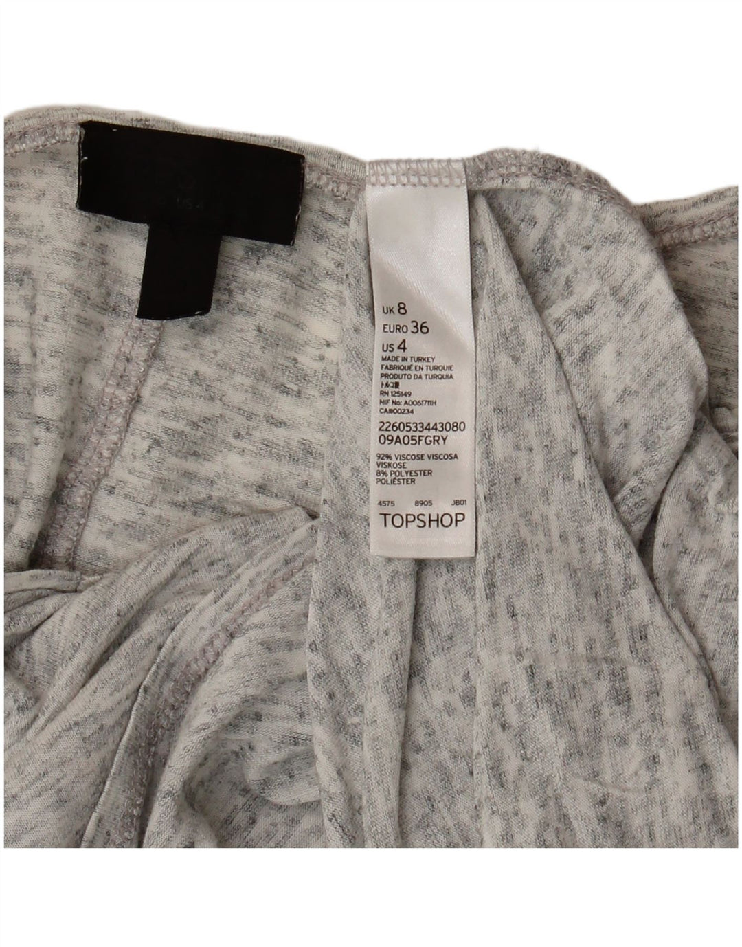 Topshop feminino oversized manga 3/4 Reino Unido 8 viscose manchada cinza pequena