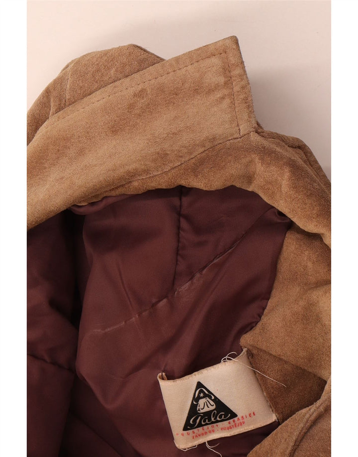 Jaqueta blazer feminina vintage de camurça com 3 botões Reino Unido 16 grande bege