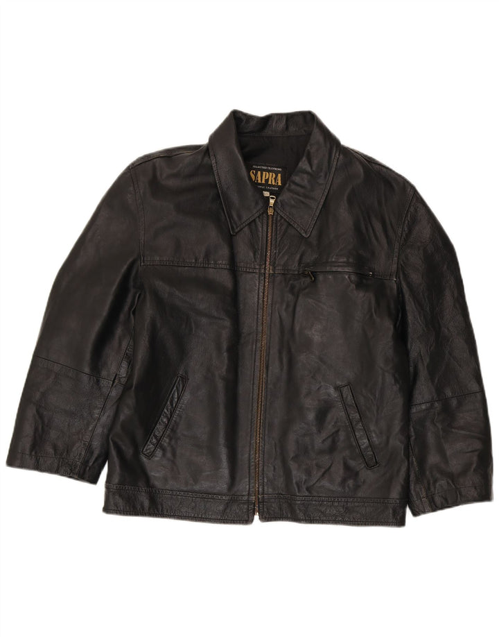 Jaqueta de couro feminina vintage IT 50 XL preta