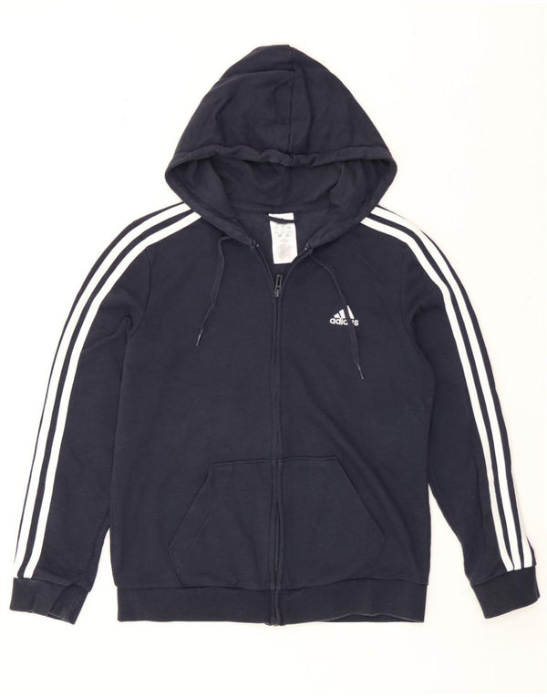 Adidas feminino zip moletom com capuz reino unido 12/14 médio azul marinho algodão