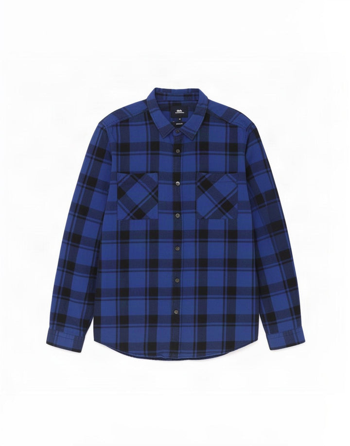 CLOCK HOUSE Camisa masculina de flanela de ajuste regular, algodão xadrez azul médio