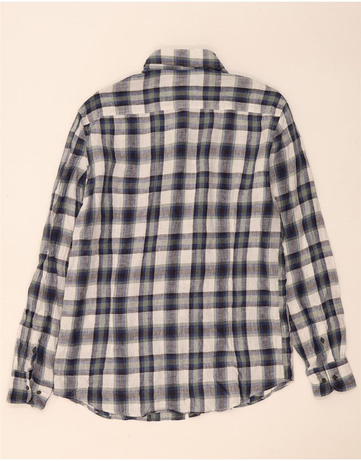 Camisa masculina Massimo Dutti grande linho xadrez azul marinho