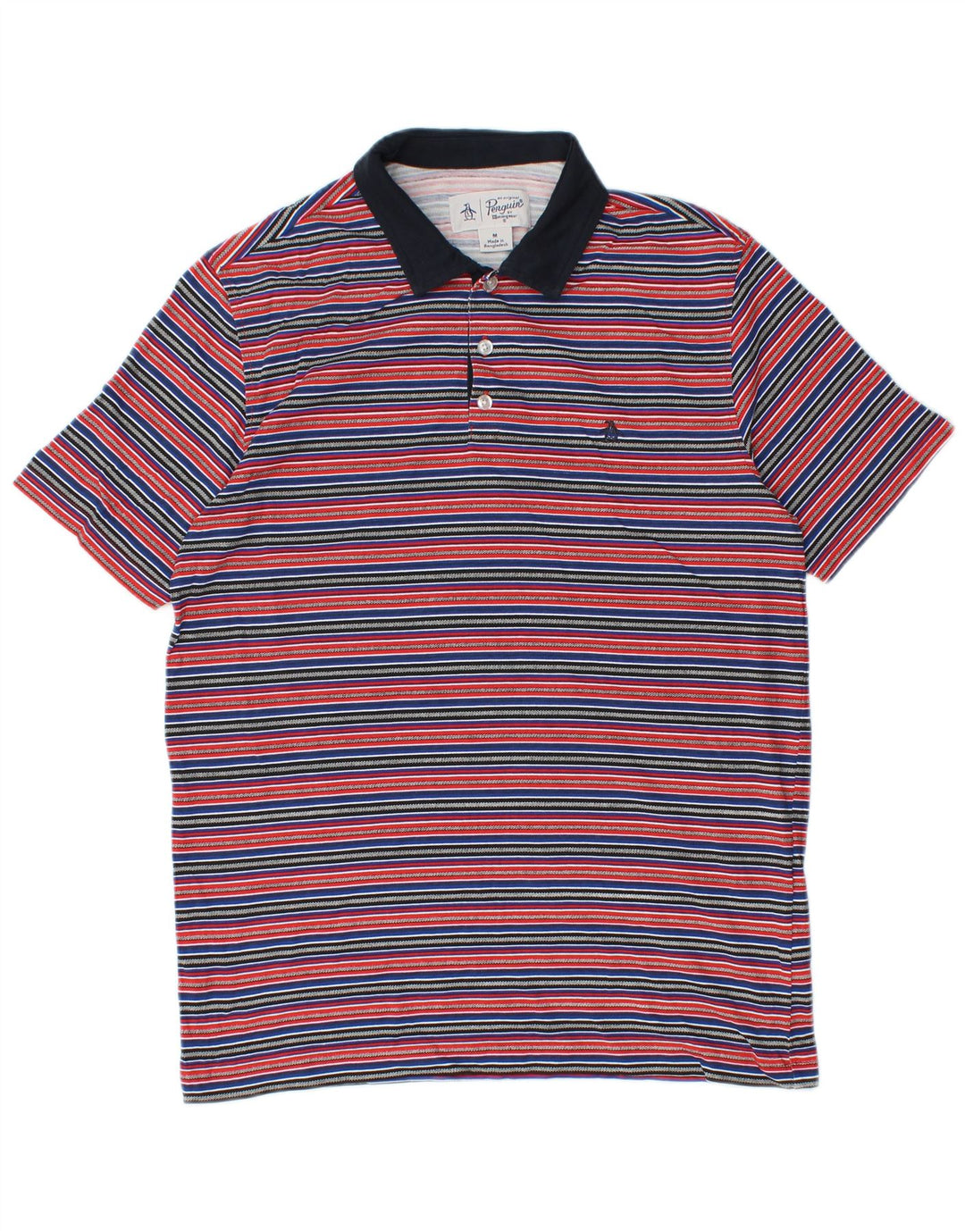 Camisa polo masculina Penguin média listrada multicolorida de algodão
