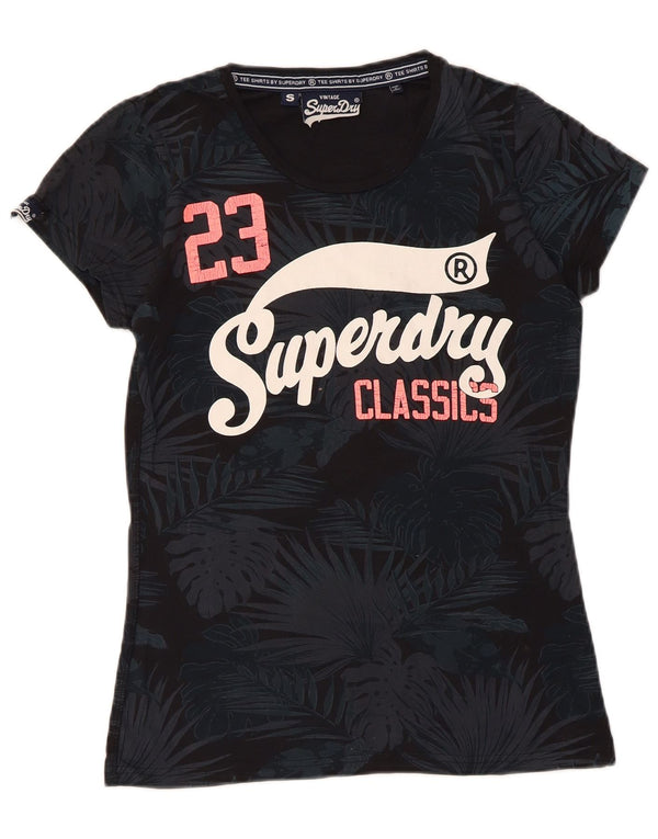 Camiseta feminina Superdry com estampa gráfica UK 10 pequeno algodão floral preto