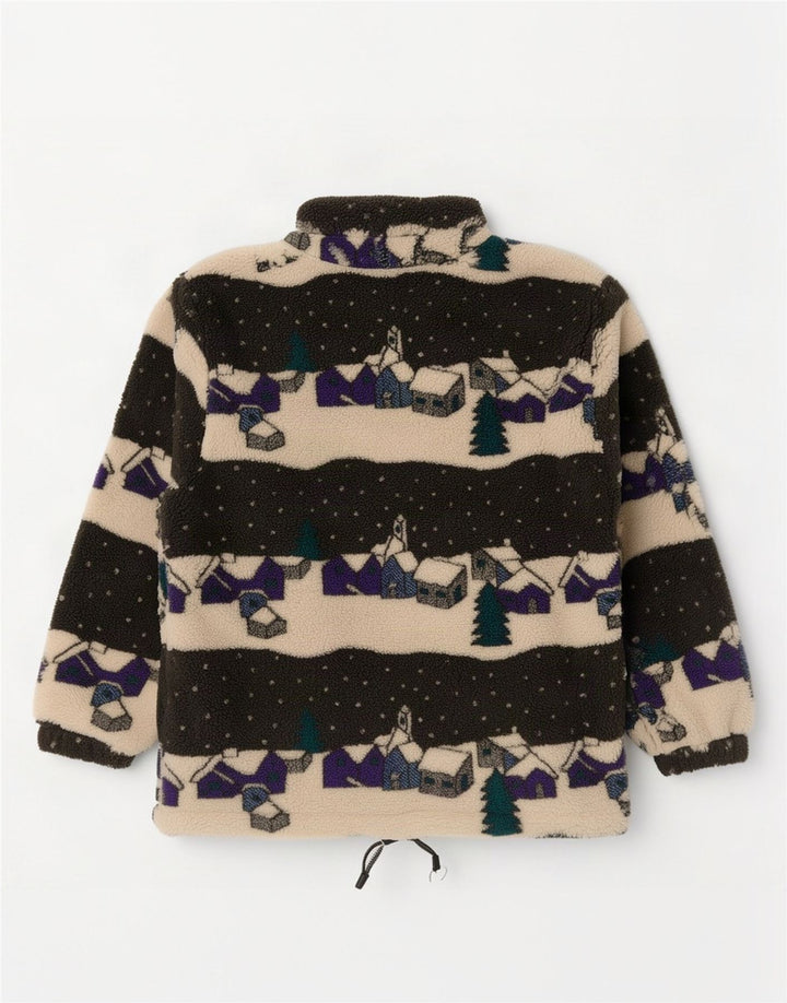 Suéter de lã masculino vintage com padrão abstrato com zíper e pescoço pequeno multicolorido
