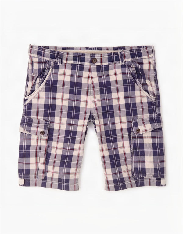 Crew Clothing Mens Cargo Shorts 2XL W42 Navy Blue Check Cotton