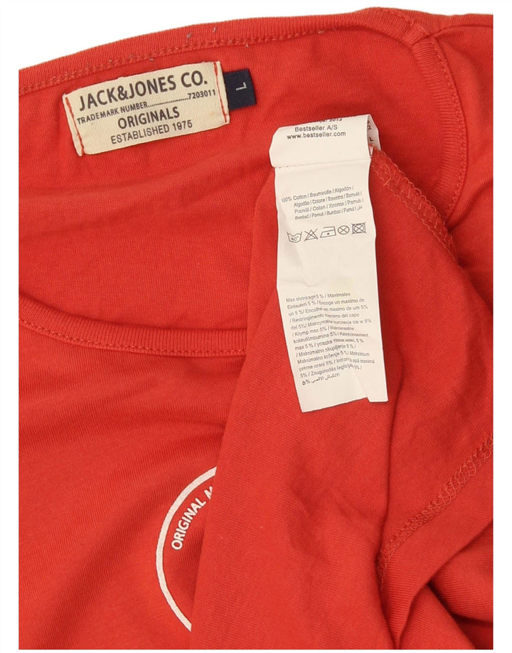 JACK & JONES Top gráfico masculino manga comprida grande algodão laranja