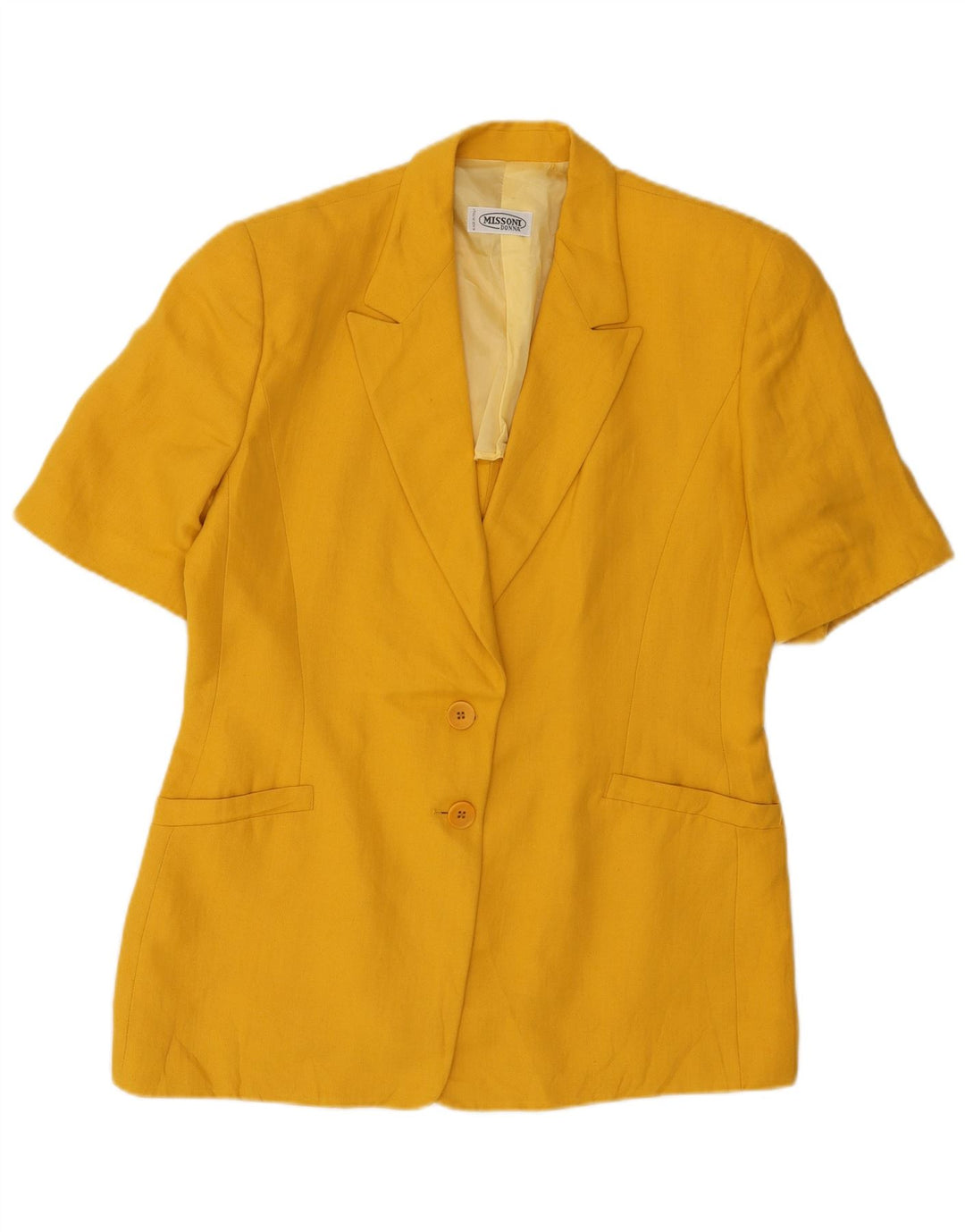 Jaqueta blazer feminina MISSONI manga curta com 2 botões Reino Unido 16 grande amarelo