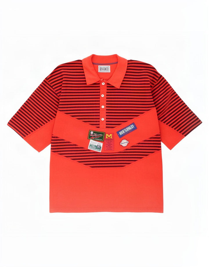 Camisa pulôver masculina de manga curta solta com listras vermelhas pequenas da MONTGOMERY