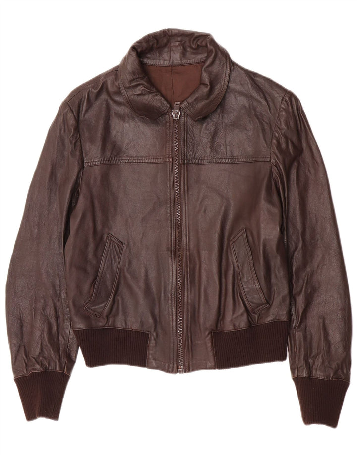 Jaqueta de couro bomber masculina vintage IT 48 couro marrom médio