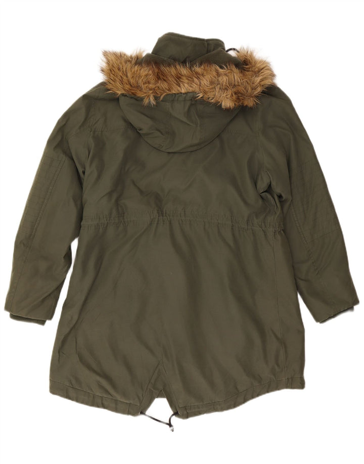 Jaqueta parka feminina com capuz Marks & Spencer Reino Unido 16 grande poliéster cáqui