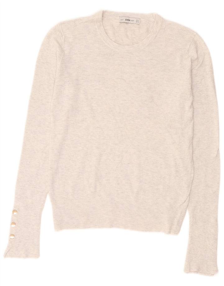 Suéter feminino Zara com gola redonda, Reino Unido 12 cinza médio manchado