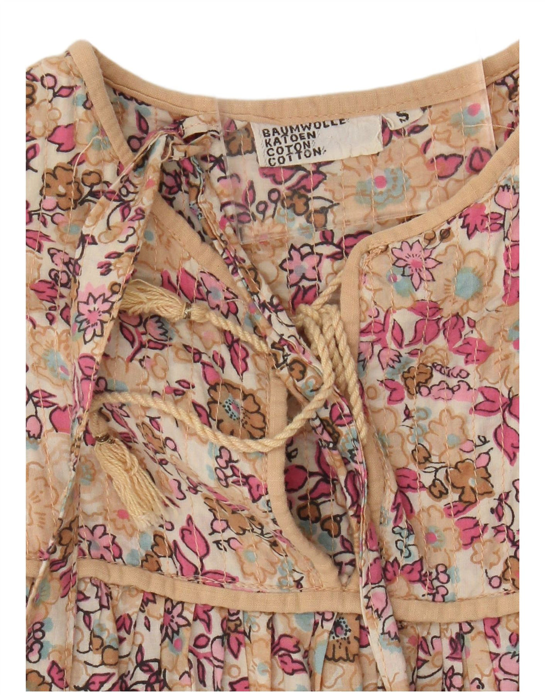 Vestido feminino vintage sem mangas em camadas UK 10 pequeno floral multicolorido