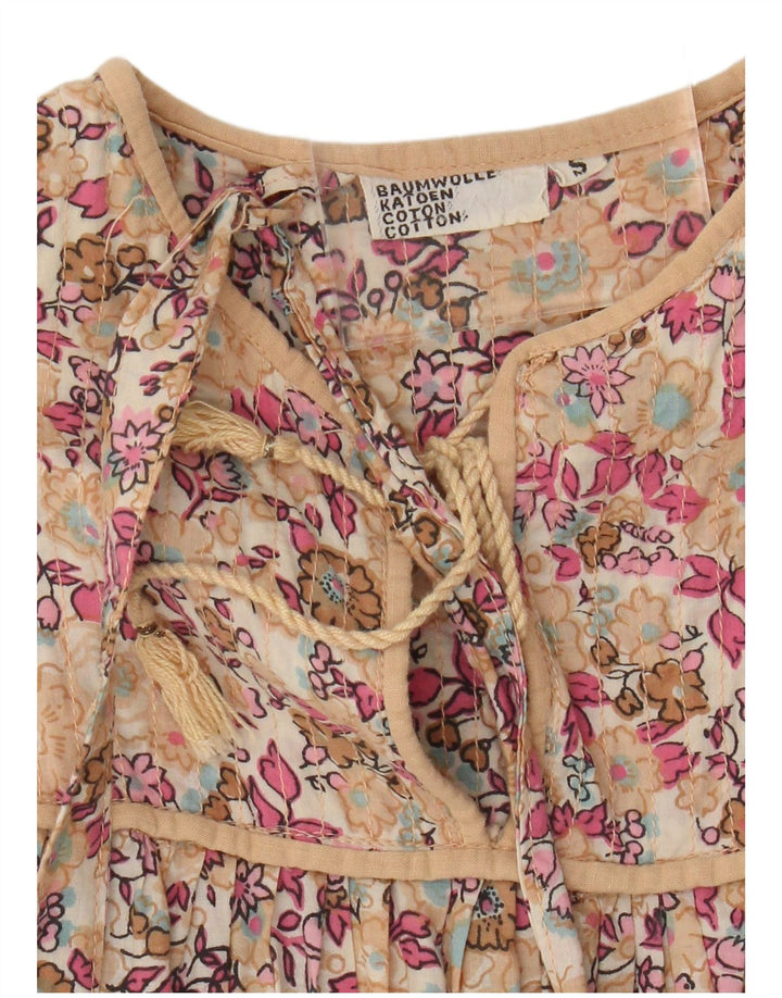 Vestido feminino vintage sem mangas em camadas UK 10 pequeno floral multicolorido