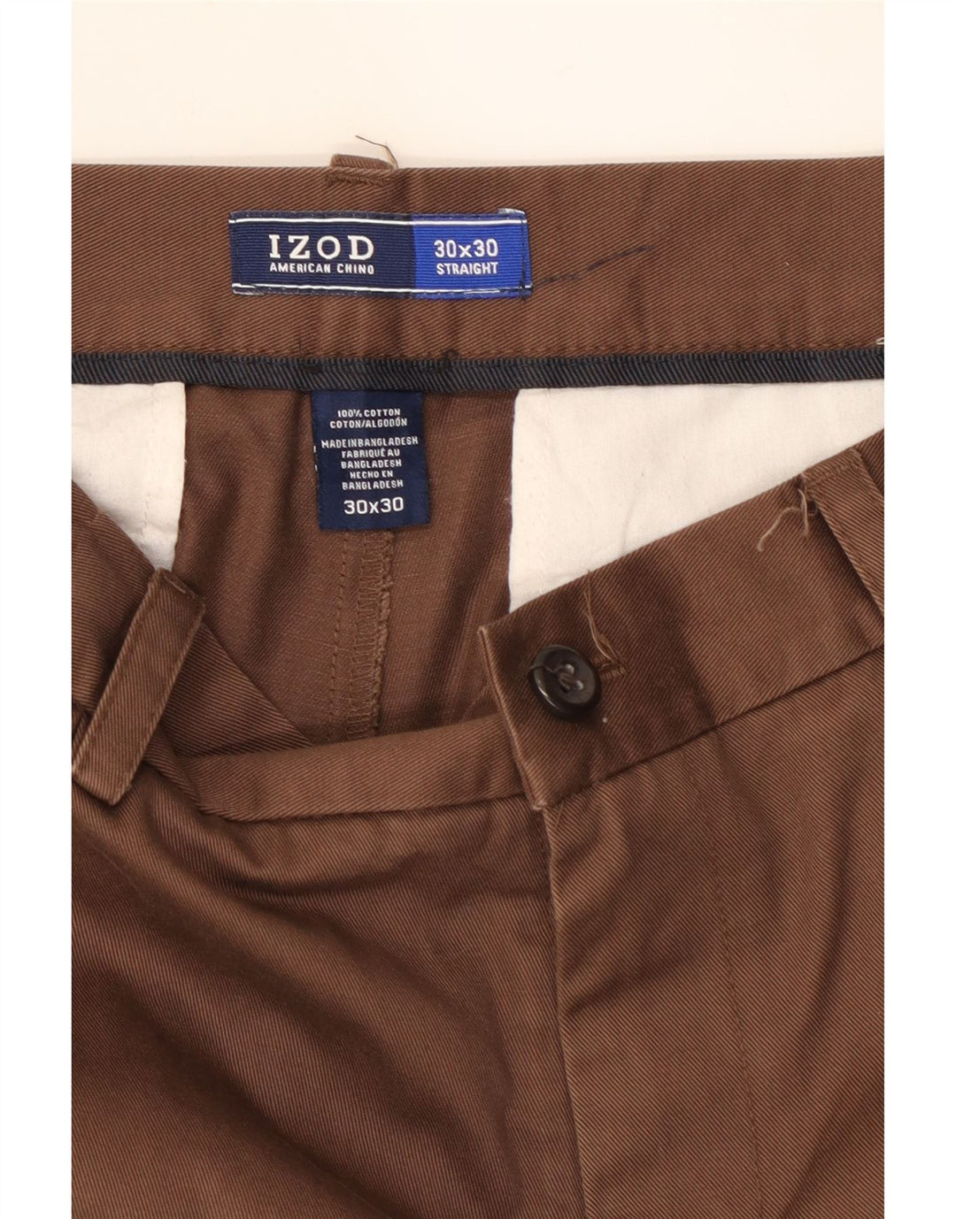 IZOD Mens Straight Chino Trousers W30 L30 Brown Cotton Vintage Izod and Second-Hand Izod from Messina Hembry 