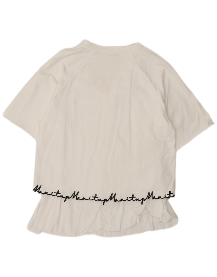 Blusa feminina grande com estampa gráfica Max & Co. Reino Unido 10 algodão branco pequeno