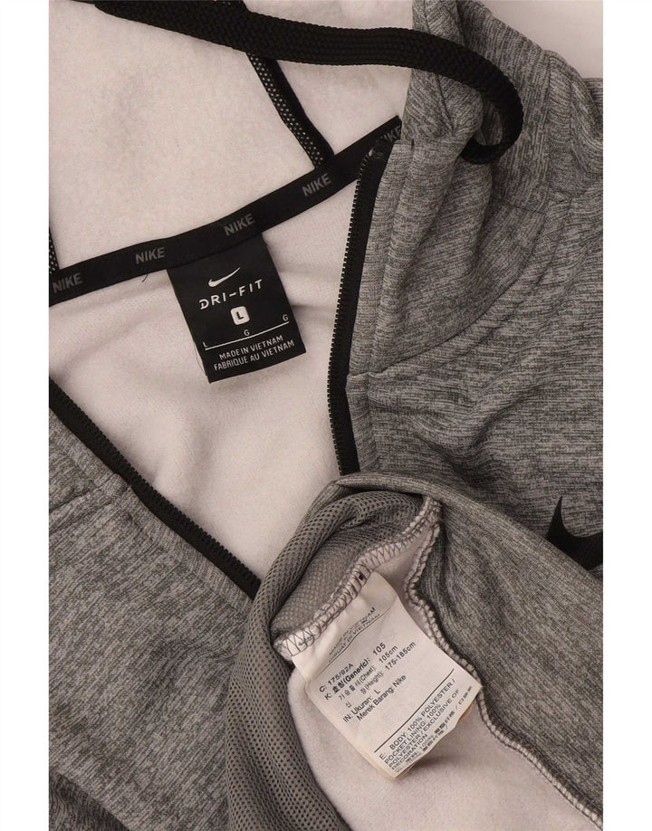 Suéter Nike masculino Dri Fit Zip com capuz grande cinza poliéster