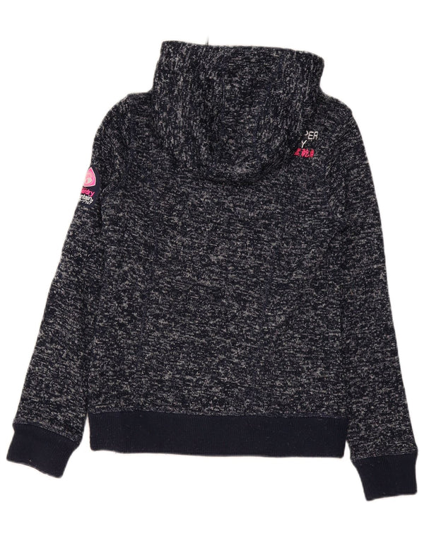 Suéter feminino Superdry com capuz e zíper Reino Unido 6 XS azul marinho poliéster manchado