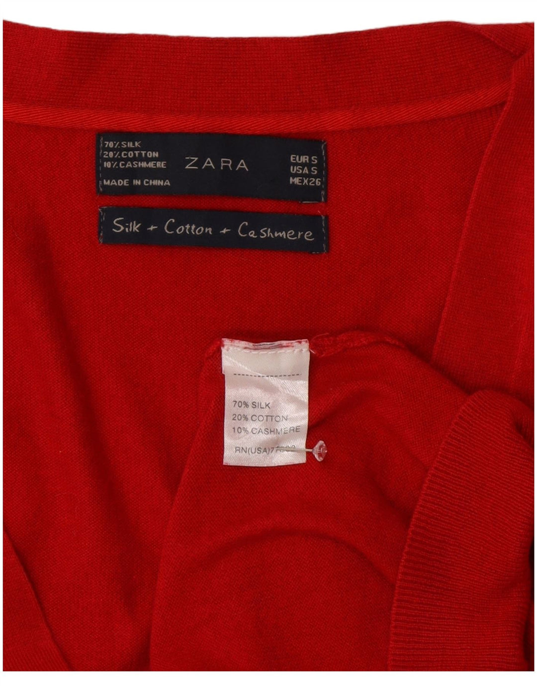 Suéter cardigã feminino Zara UK 10 pequeno seda vermelha