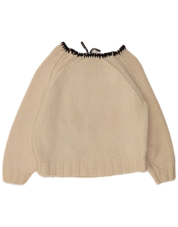 Suéter feminino vintage com gola canoa e gola redonda UK 18 XL bege