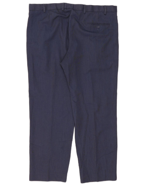 Calça masculina de terno reto Marks & Spencer W40 L29 poliéster azul marinho