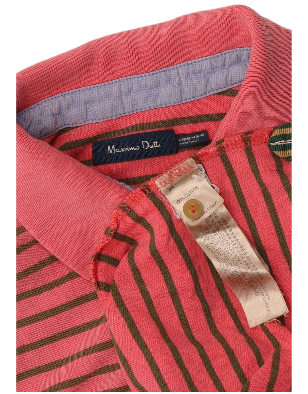 Camisa polo masculina Massimo Dutti de algodão listrado rosa médio