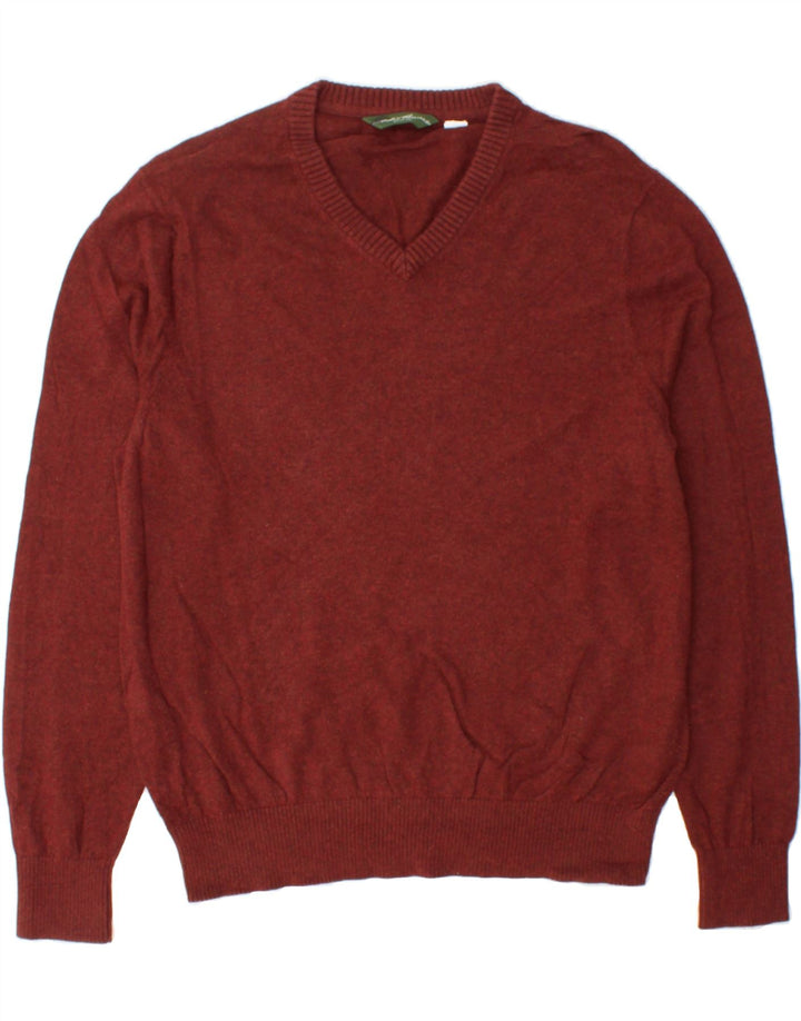 EDDIE BAUER Mens V-Neck Jumper Sweater Medium Maroon Cotton Vintage Eddie Bauer and Second-Hand Eddie Bauer from Messina Hembry 
