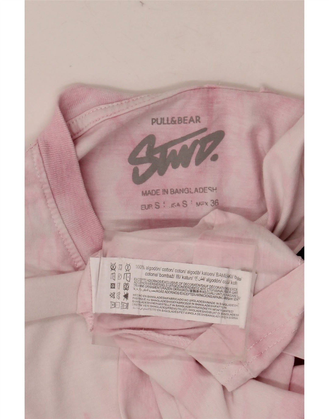 Camiseta masculina com estampa gráfica PULL & BEAR pequeno algodão tie-dye rosa