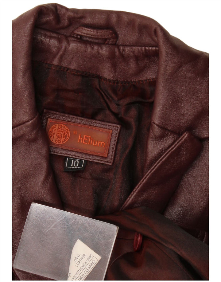 Jaqueta blazer feminina de couro com 3 botões Helium Reino Unido 10 pequena Borgonha