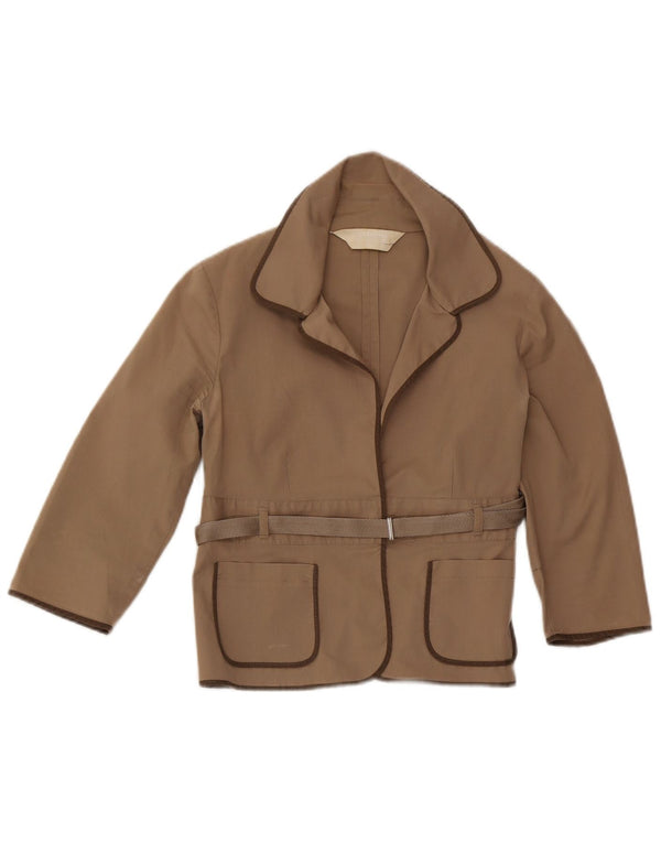 Jaqueta blazer feminina Max Mara colheita manga 3/4 Reino Unido 12 algodão bege médio