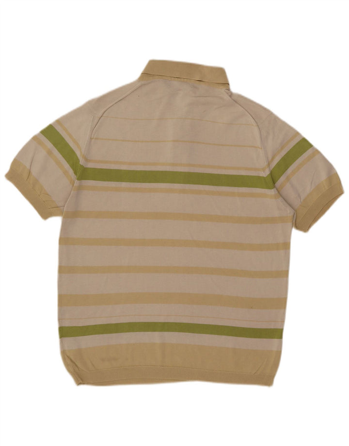 Camisa polo masculina Pringle de algodão listrado bege médio