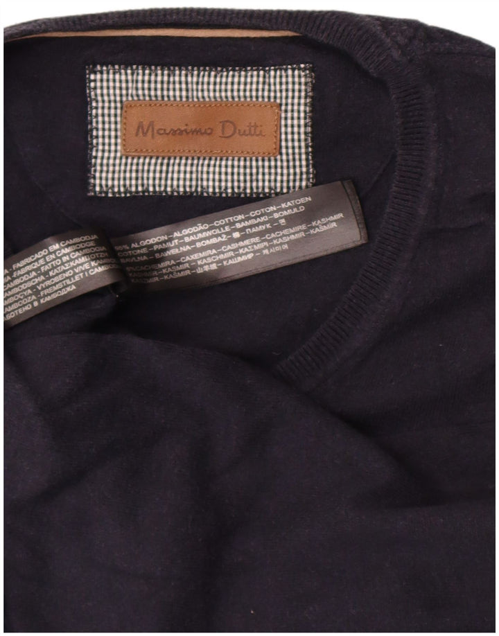 Suéter masculino Massimo Dutti com decote em V médio algodão azul marinho