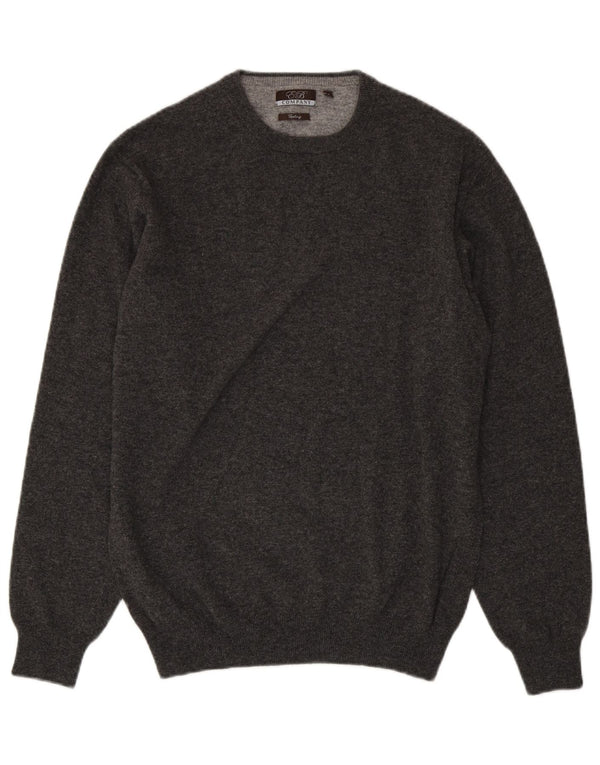 E. B. Suéter masculino Company com gola redonda e lã Merino cinza médio