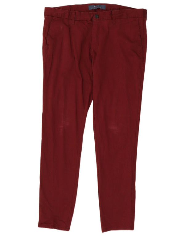 Zara Mens Slim Chino Calças EU 46 XL W36 L31 Algodão Borgonha